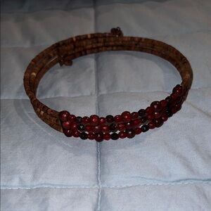Handcrafted Brown Cork Choker with Red Bead Accent